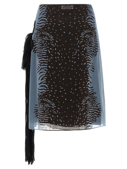 Skirt by Ferragamo for women in silk animal, multicolor & print features an tailored silhouette, artfully capturing the essence of Women's Silk Midi Skirt in a sophisticated midi.