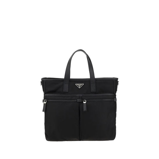 Shoulder Tote Bag by Prada for men in nylon leather black presents a versatile silhouette, showcasing a secure zipper and versatile single-compartment with versatile shoulder-strap, handle & adjustable-strap for a sophisticated look.