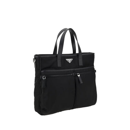 Shoulder Tote Bag by Prada for men in nylon leather black features an effortlessly chic silhouette with a secure zipper, ample single-compartment, and versatile shoulder-strap, handle & adjustable-strap for effortlessly chic everyday luxury.