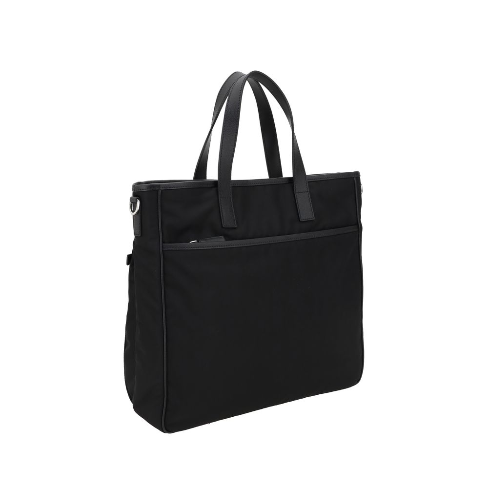 Shoulder Tote Bag by Prada for men in nylon leather black showcases a enviable silhouette, artfully detailed with a secure zipper, organized single-compartment, and versatile shoulder-strap, handle & adjustable-strap for a enviable look.