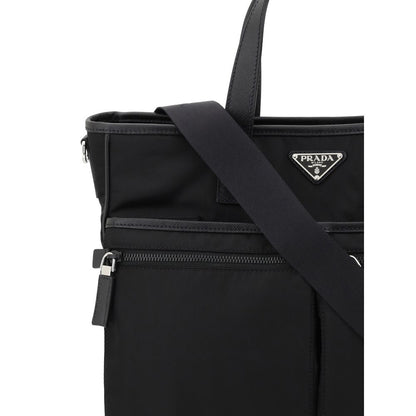 Shoulder Tote Bag by Prada for men in nylon leather black features a effortless chic silhouette with a secure zipper, ample single-compartment, and versatile shoulder-strap, handle & adjustable-strap for a effortless chic finish.