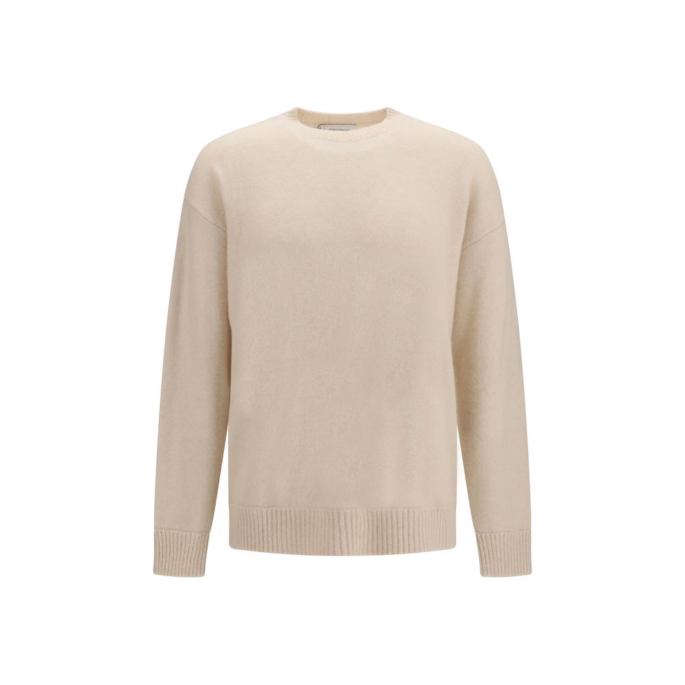 Sweatshirt by Laneus for men in polyester silk cashmere & capra leather beige presents a smart casual silhouette, featuring a smart casual crew neckline and long-sleeve for a sophisticated look.
