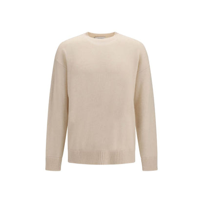 Sweatshirt by Laneus for men in polyester silk cashmere & capra leather beige presents a smart casual silhouette, featuring a smart casual crew neckline and long-sleeve for a sophisticated look.