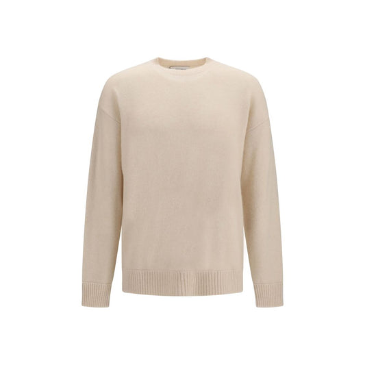 Sweatshirt by Laneus for men in polyester silk cashmere & capra leather beige presents a smart casual silhouette, featuring a smart casual crew neckline and long-sleeve for a sophisticated look.