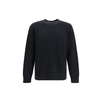 Sweatshirt by Laneus for men in polyester silk cashmere & capra leather black showcases a slouchy chic silhouette, artfully detailed with a slouchy chic crew neckline and long-sleeve for a slouchy chic finish.