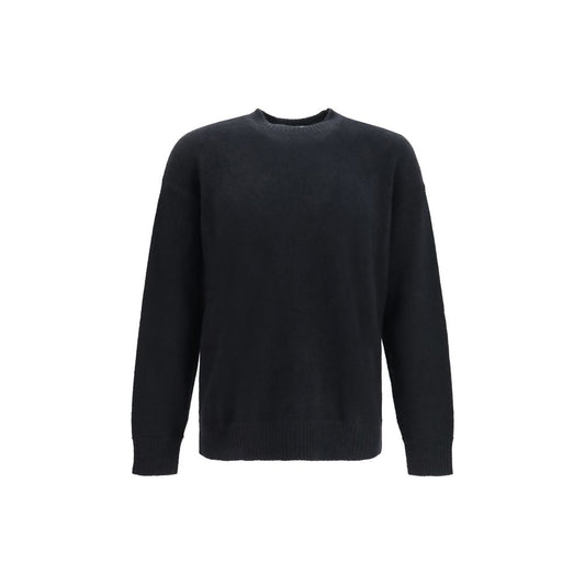 Sweatshirt by Laneus for men in polyester silk cashmere & capra leather black showcases a slouchy chic silhouette, artfully detailed with a slouchy chic crew neckline and long-sleeve for a slouchy chic finish.