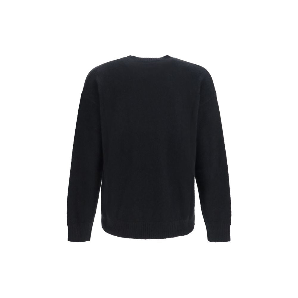 Sweatshirt by Laneus for men in polyester silk cashmere & capra leather black features an exquisite silhouette, showcasing and crew neckline details for a exquisite look.