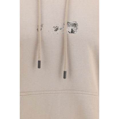 Sweatshirt Hoodie by Off-White for men in cotton beige, white & print features an avant-garde silhouette, showcasing a sophisticated hooded neckline and detail for a truly avant-garde finish.