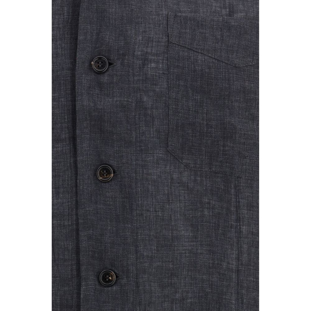 Shirt by Brunello Cucinelli for men in linen gray & patterned presents a discerning silhouette, showcasing a sophisticated and for a truly discerning finish.