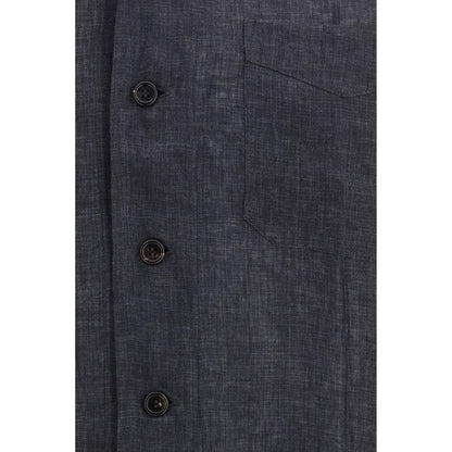 Shirt by Brunello Cucinelli for men in linen gray & patterned presents a discerning silhouette, showcasing a sophisticated and for a truly discerning finish.