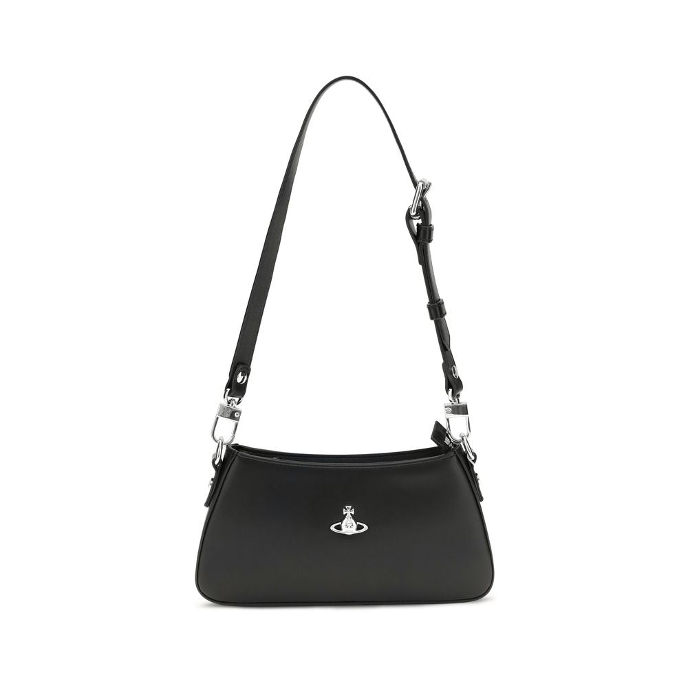 Compact Shoulder Bag by Vivienne Westwood for women in bos taurus calf leather black, silver & signature features an effortlessly chic silhouette with a secure zipper, ample , and versatile shoulder-strap & adjustable-strap for effortlessly chic everyday luxury.