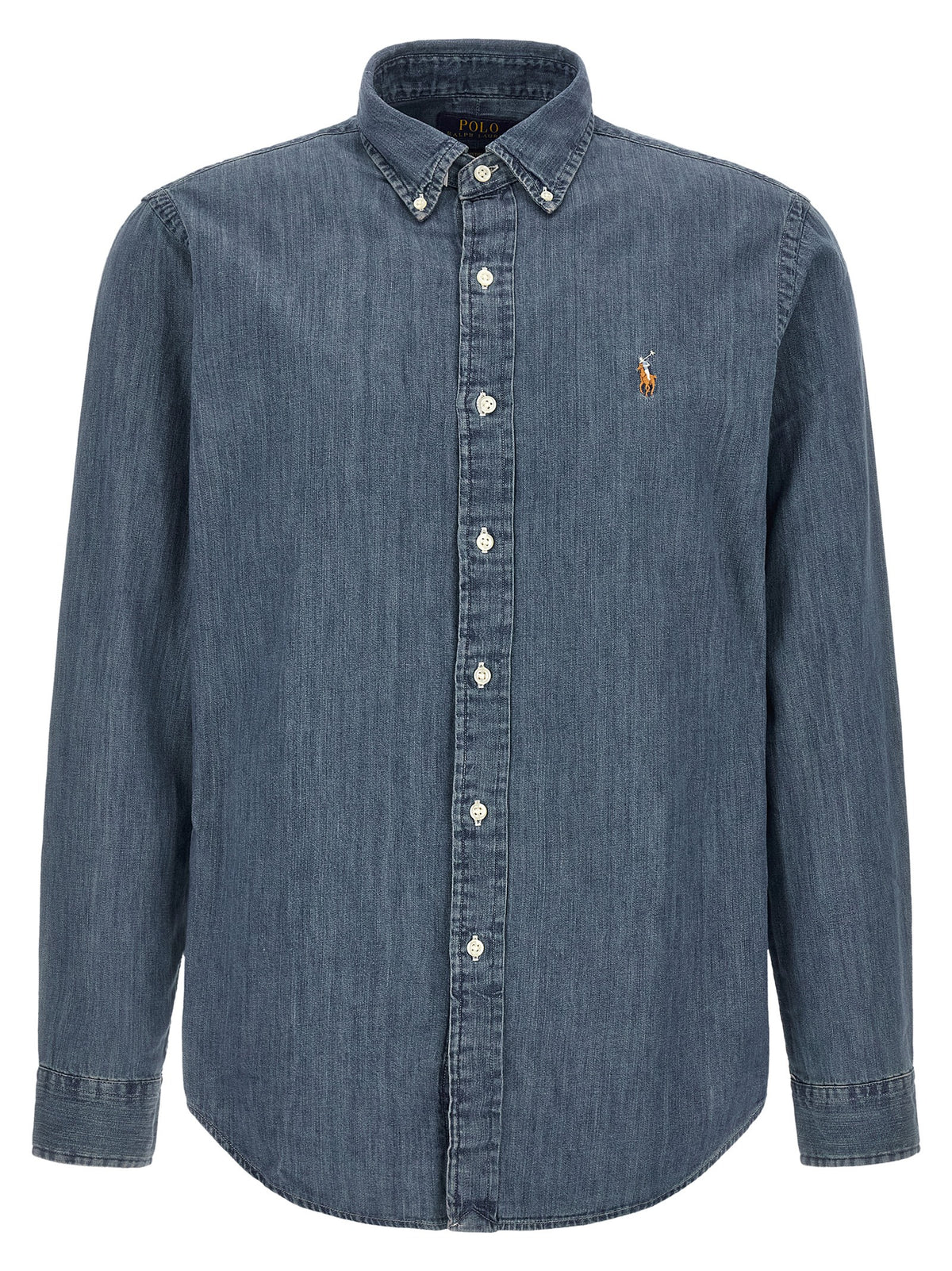 Shirt by Polo Ralph Lauren for men in denim cotton blue, multicolor & natural features an polished silhouette, showcasing a sophisticated button-down-collar neckline and detail for a truly polished finish.