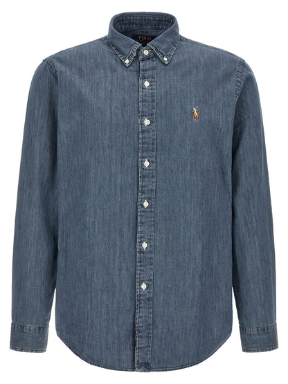 Shirt by Polo Ralph Lauren for men in denim cotton blue, multicolor & natural features an polished silhouette, showcasing a sophisticated button-down-collar neckline and detail for a truly polished finish.