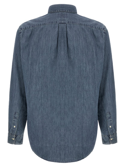 Shirt by Polo Ralph Lauren for men in denim cotton blue, multicolor & natural showcases a sharp silhouette, elegantly detailed with a sharp button-down-collar neckline and sharp .