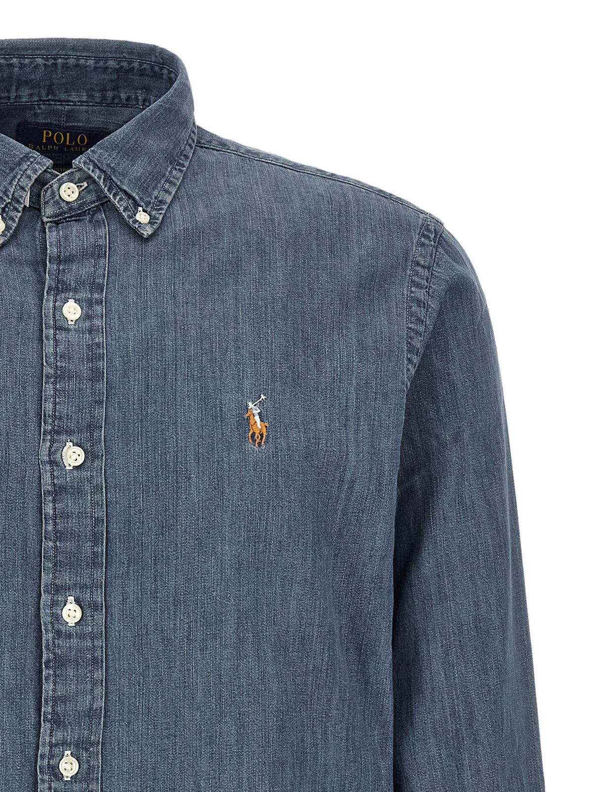 Shirt by Polo Ralph Lauren for men in denim cotton blue, multicolor & natural showcases a sleek silhouette, elegantly detailed with a sleek button-down-collar neckline and for a sleek finish.
