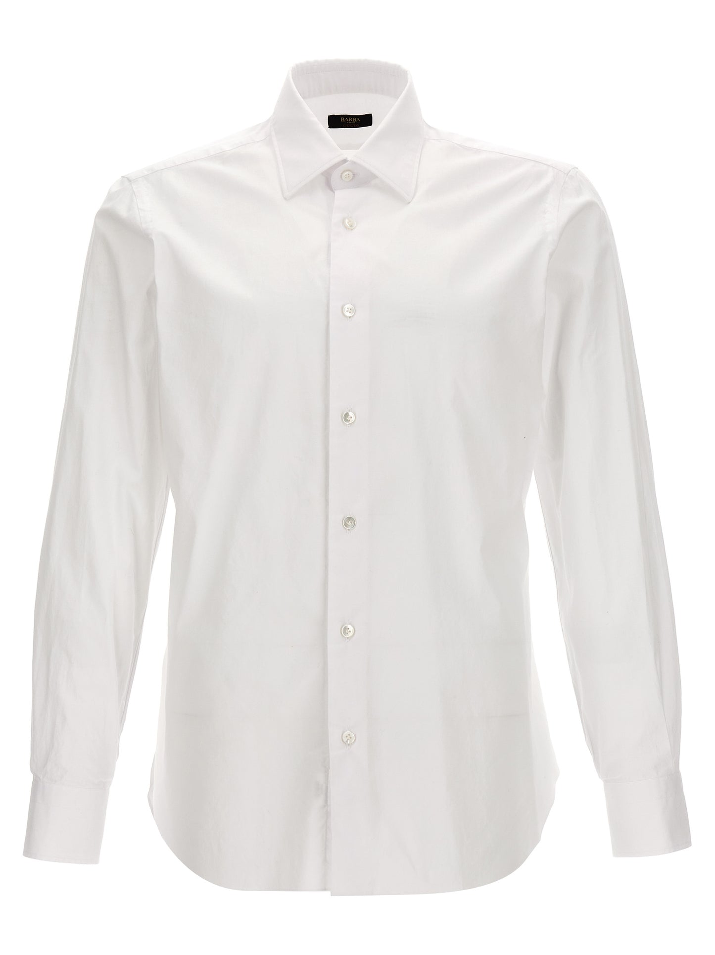 Shirt by Barba Napoli for men in cotton white showcases a sharp silhouette, elegantly detailed with a sharp and sharp .