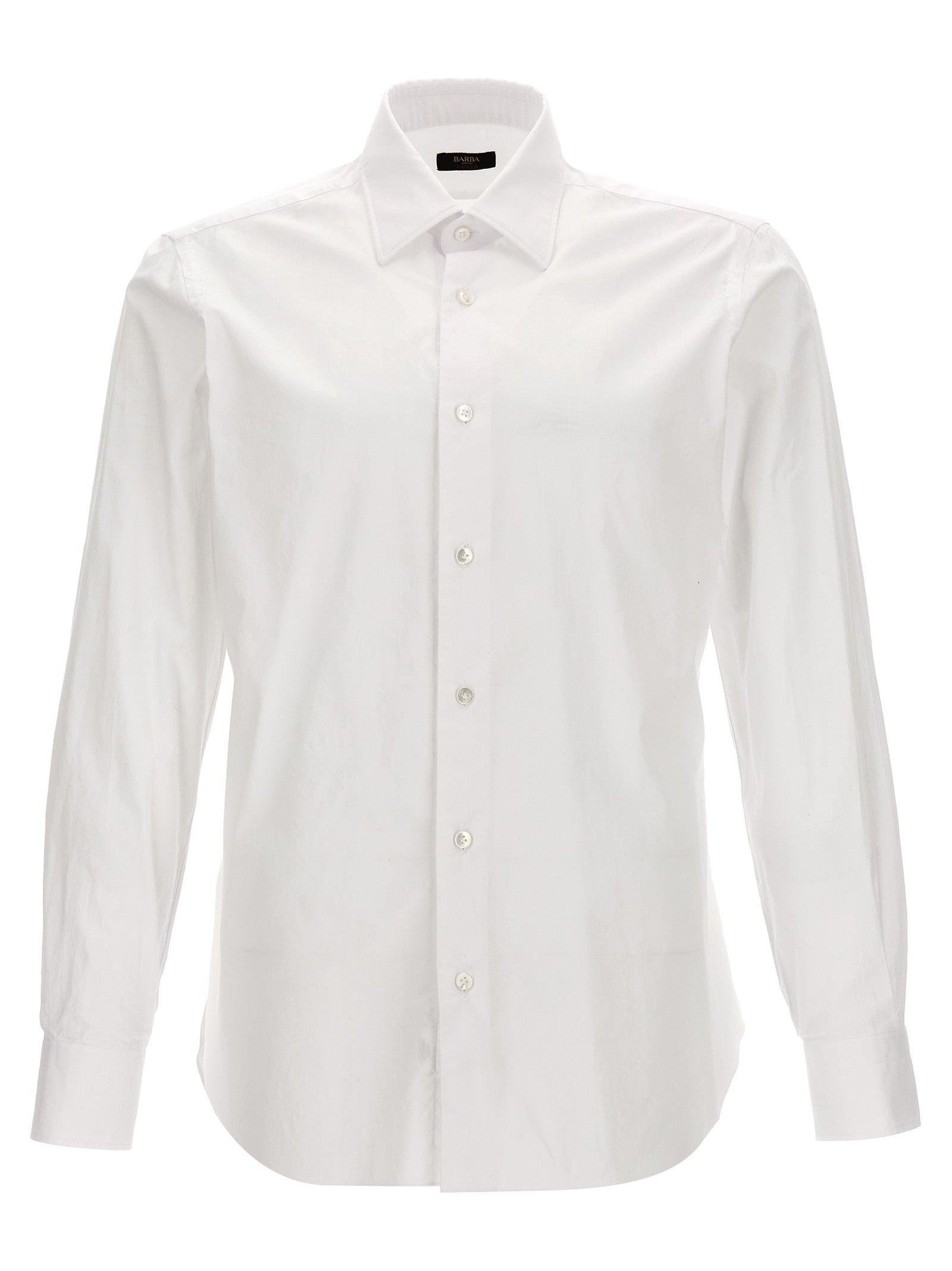 Shirt by Barba Napoli for men in cotton white showcases a sharp silhouette, elegantly detailed with a sharp and sharp .