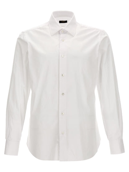 Shirt by Barba Napoli for men in cotton white showcases a sharp silhouette, elegantly detailed with a sharp and sharp .