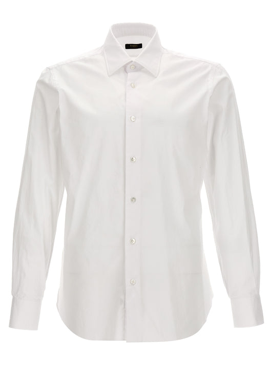 Shirt by Barba Napoli for men in cotton white showcases a sharp silhouette, elegantly detailed with a sharp and sharp .