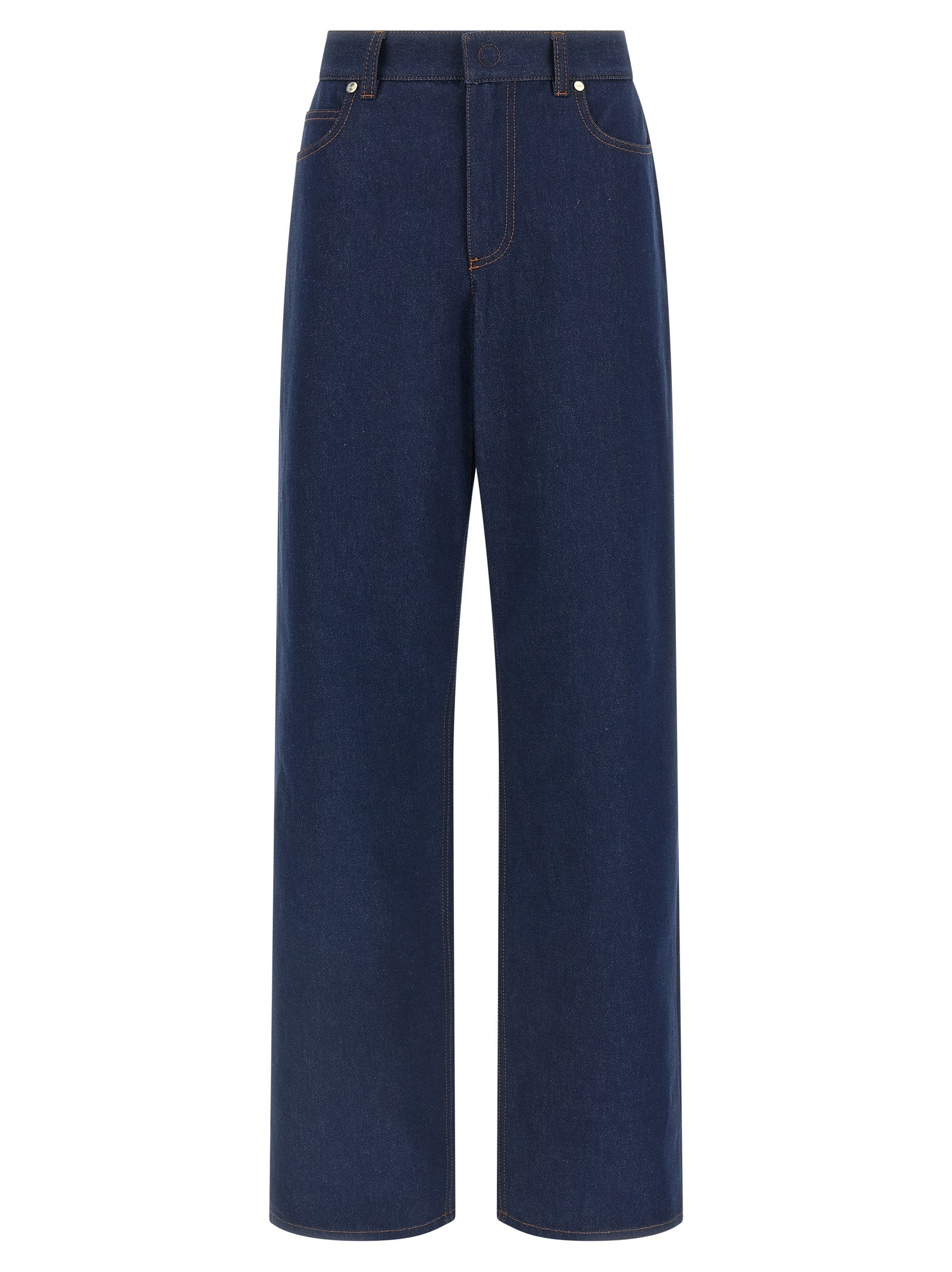 Jeans by Fendi for women in denim cotton blue, signature & print presents a tailored silhouette, showcasing a tailored straight-leg & wide and long cut with a refined for a truly tailored aesthetic.