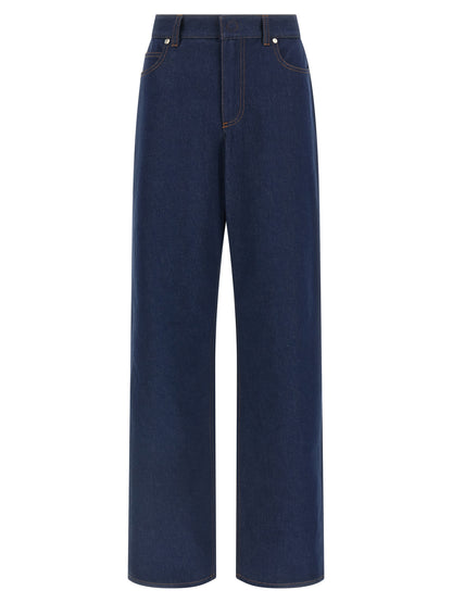 Jeans by Fendi for women in denim cotton blue, signature & print presents a tailored silhouette, showcasing a tailored straight-leg & wide and long cut with a refined for a truly tailored aesthetic.