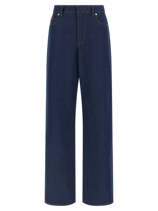 Jeans by Fendi for women in denim cotton blue, signature & print presents a tailored silhouette, showcasing a tailored straight-leg & wide and long cut with a refined for a truly tailored aesthetic.