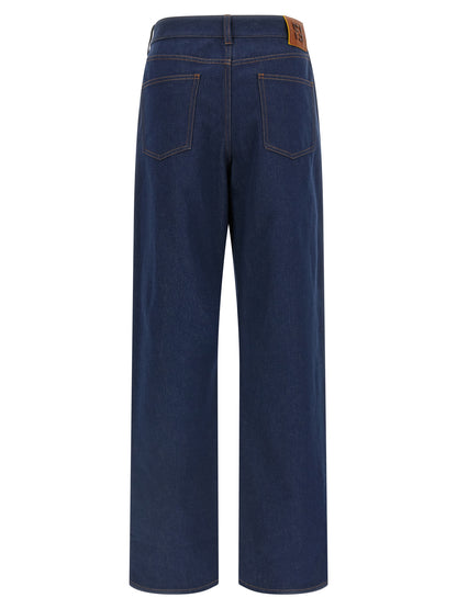Jeans by Fendi for women in denim cotton blue, signature & print features an sartorial straight-leg & wide and long with a cut for a sartorial finish.