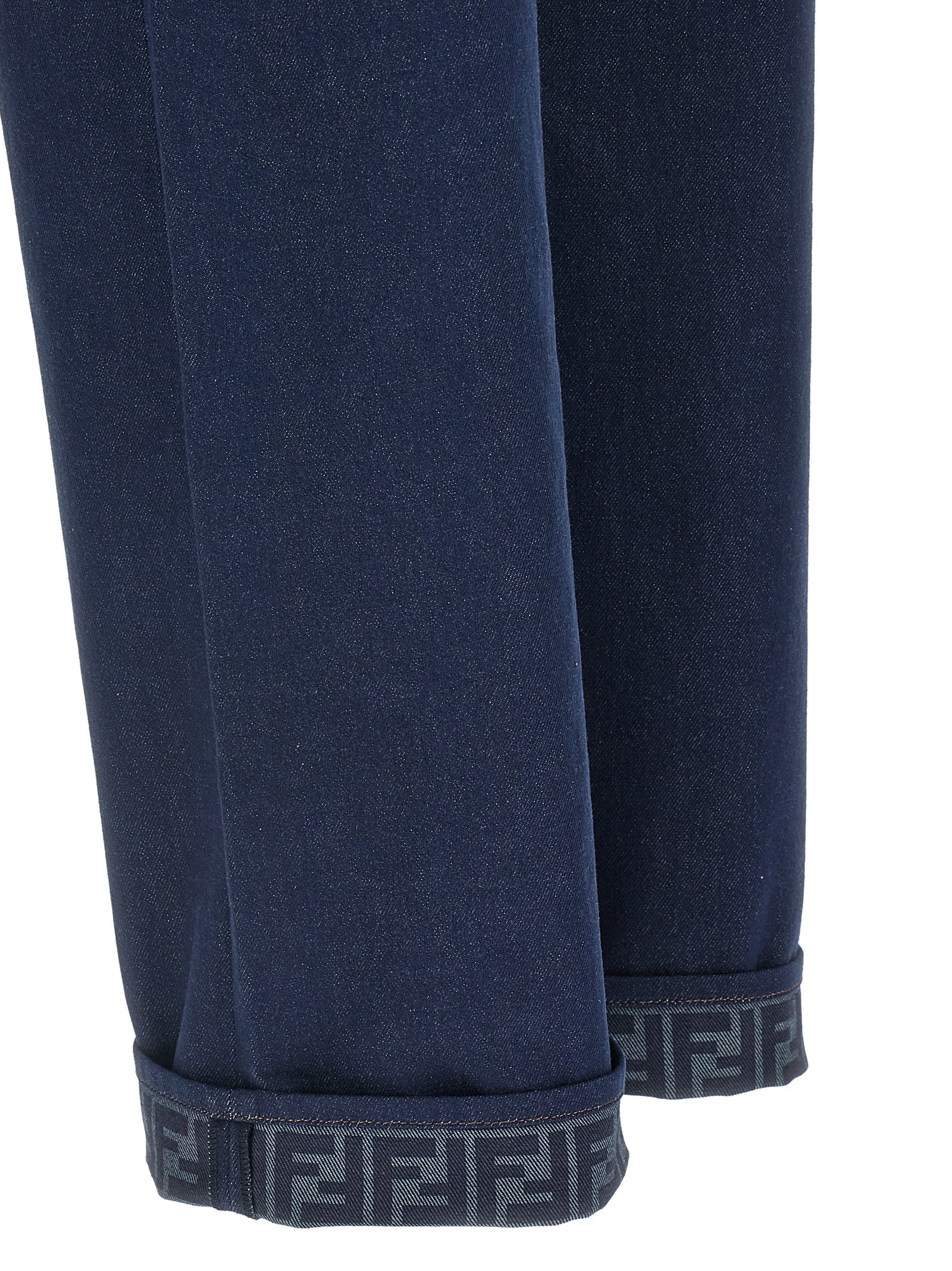 Jeans by Fendi for women in denim cotton blue, signature & print features a polished silhouette with a polished straight-leg & wide, reaching a polished long and finished with a polished .