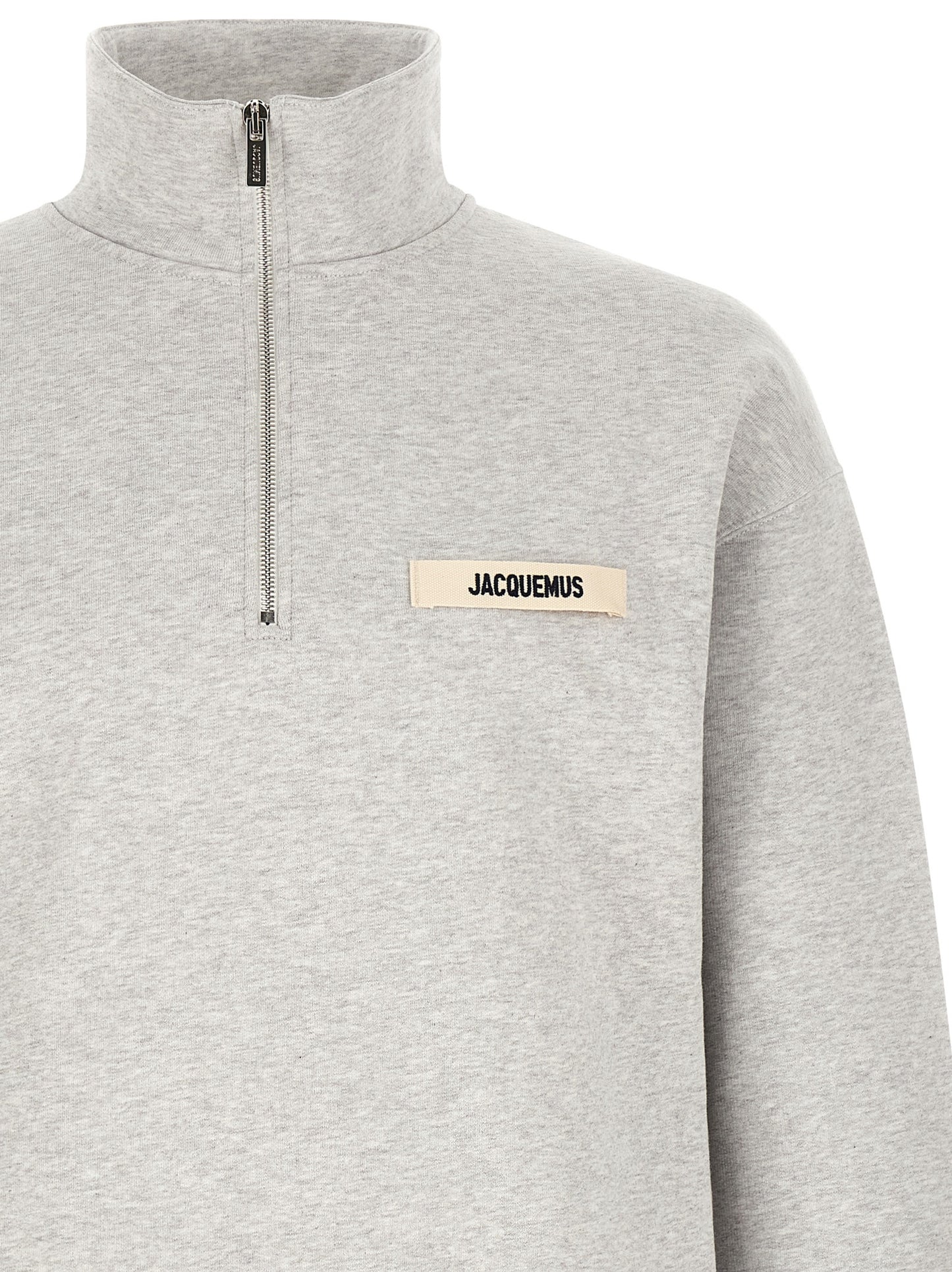Sweatshirt by Jacquemus for men in cotton beige, gray & silver features an provocated silhouette, detailed with a provocated and a refined high-neck neckline for a sophisticated aesthetic.