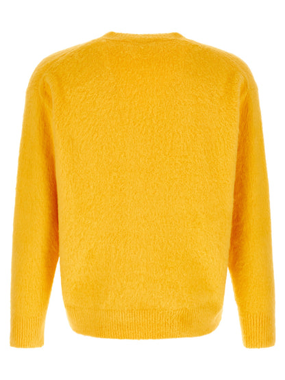 Cardigan by Roberto Collina for men in cotton bicolour & yellow presents a textural silhouette, artfully finished with a textural crew neckline and for a sophisticated, textural look.