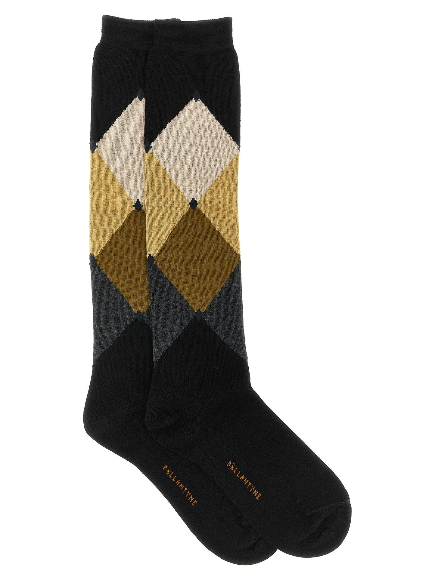 Ballantyne Women's Cotton Socks - Black Patterned Argyle Signature