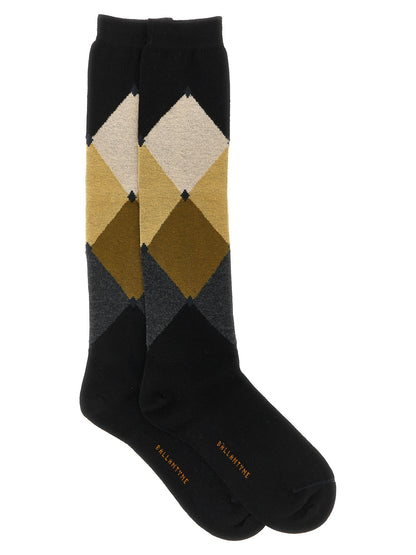 Ballantyne Women's Cotton Socks - Black Patterned Argyle Signature