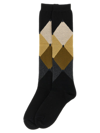 Ballantyne Women's Cotton Socks - Black Patterned Argyle Signature