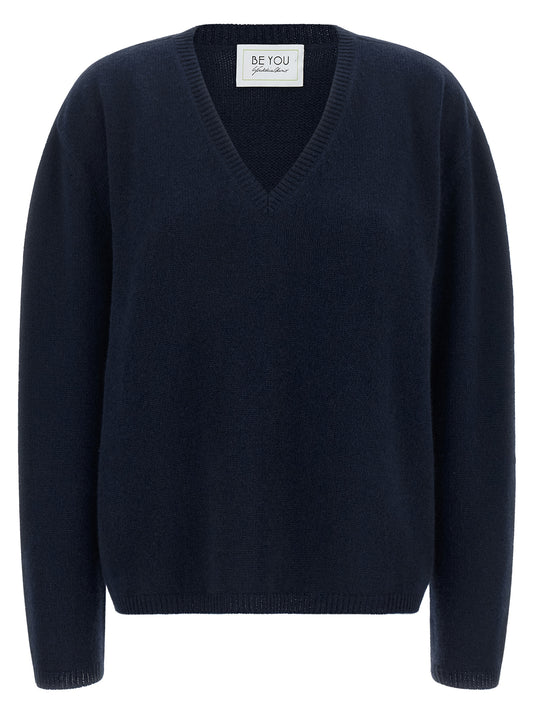 BE YOU Women's Relaxed Fit V Neck Cashmere Cardigan - Natural Navy