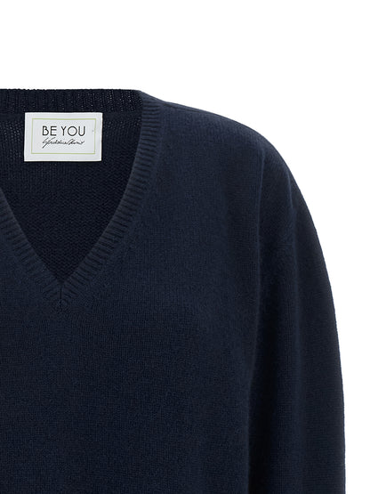 BE YOU Women's Relaxed Fit V Neck Cashmere Cardigan - Natural Navy