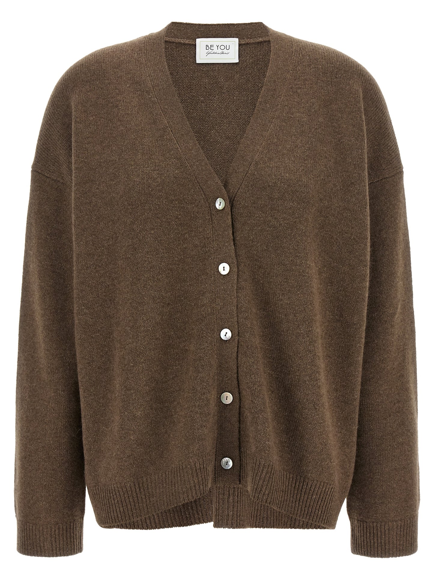 BE YOU Women's Relaxed Fit V Neck Cashmere Cardigan - Brown