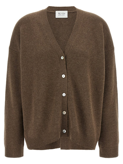 BE YOU Women's Relaxed Fit V Neck Cashmere Cardigan - Brown
