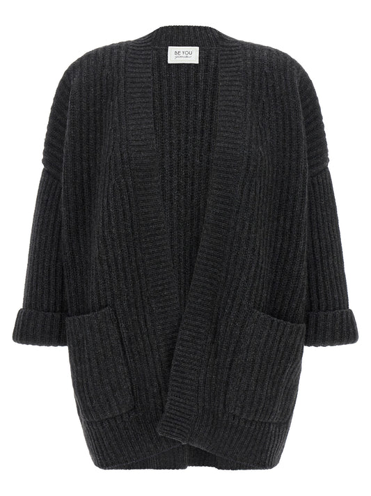 Cardigan by BE YOU for women in cashmere gray showcases a captivating silhouette, artfully detailed with a captivating three-quarter-sleeve and for a truly sophisticated captivating look.