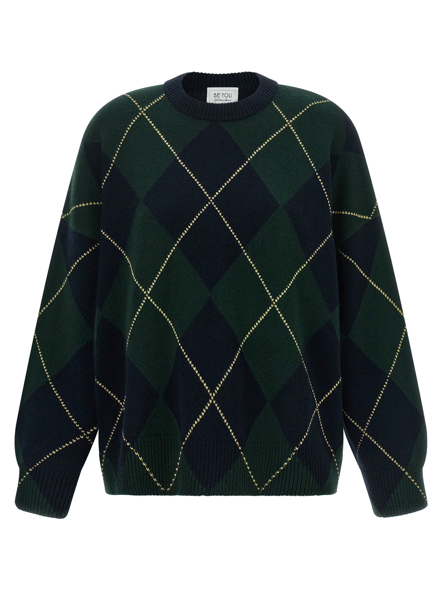 BE YOU Women's Relaxed Fit Crew Neck Cashmere Cardigan - Blue Green Multicolor Patterned