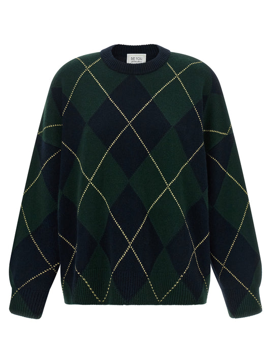 Cardigan by BE YOU for women in cashmere blue, green, multicolor & patterned features an crisp silhouette, showcasing a sophisticated crew neckline and detail for a truly crisp finish.
