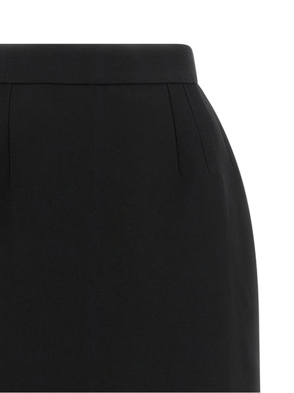 Skirt by Versace for women in virgin wool black & gold features an tailored silhouette, artfully capturing the essence of De Poudre Medusa Women's High Rise Virgin Wool Mini Long Skirt in a sophisticated mini long.