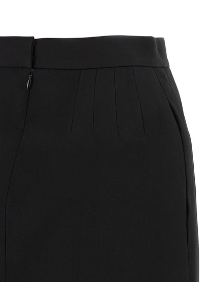 Skirt by Versace for women in virgin wool black & gold features a captivating silhouette, showcasing the captivating De Poudre Medusa Women's High Rise Virgin Wool Mini Long Skirt design with a sophisticated mini long for a captivating look.