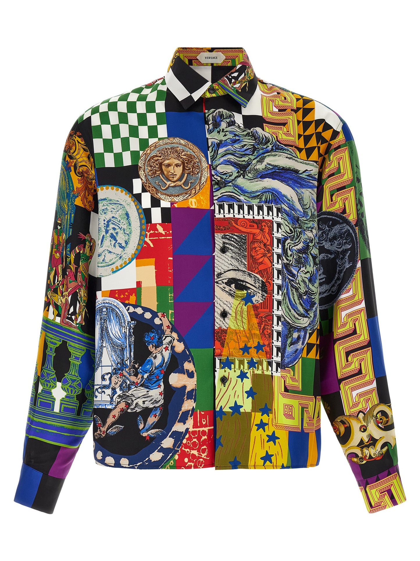 Shirt by Versace for men in silk twill multicolor & print features an polished silhouette, showcasing a sophisticated and long-sleeve detail for a truly polished finish.