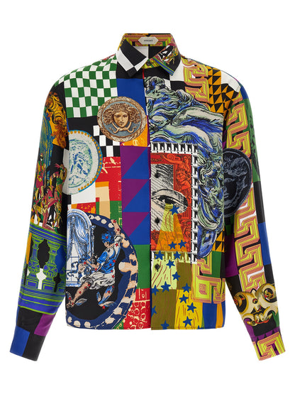 Shirt by Versace for men in silk twill multicolor & print features an polished silhouette, showcasing a sophisticated and long-sleeve detail for a truly polished finish.
