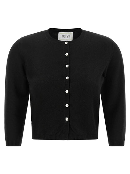 BE YOU Women's Regular Fit Crew Neck Cashmere Cardigan - Black