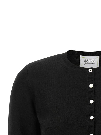 BE YOU Women's Regular Fit Crew Neck Cashmere Cardigan - Black