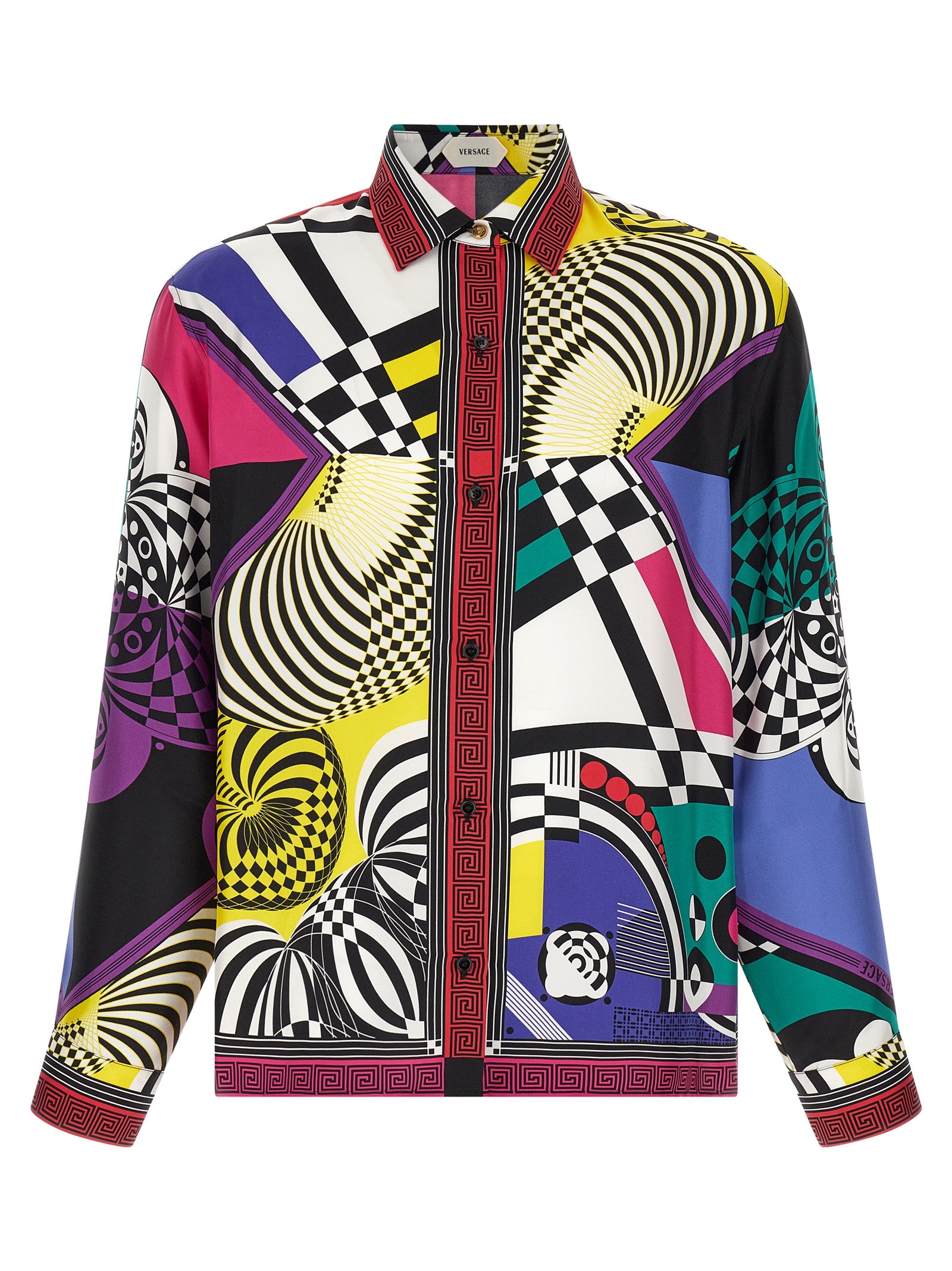 Blouse by Versace for women in silk twill gold, multicolor, patterned & print showcases a sublime silhouette, artfully detailed with a sublime and for a sophisticated, sublime finish.