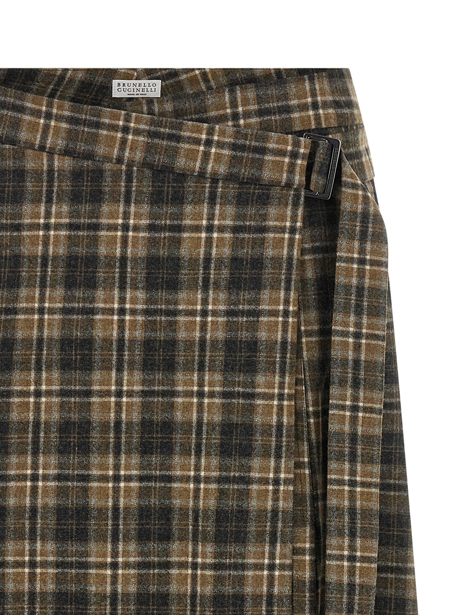 Skirt by Brunello Cucinelli for women in virgin wool black, brown, white, patterned & tartan features a captivating silhouette, showcasing the captivating Women's Pleated Flared Virgin Wool Mini Skirt design with a sophisticated mini for a captivating look.