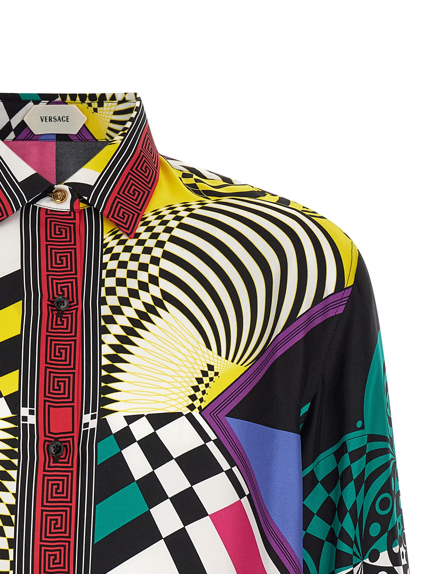 Blouse by Versace for women in silk twill gold, multicolor, patterned & print, featuring a nuanced and nuanced for a sophisticated finish.
