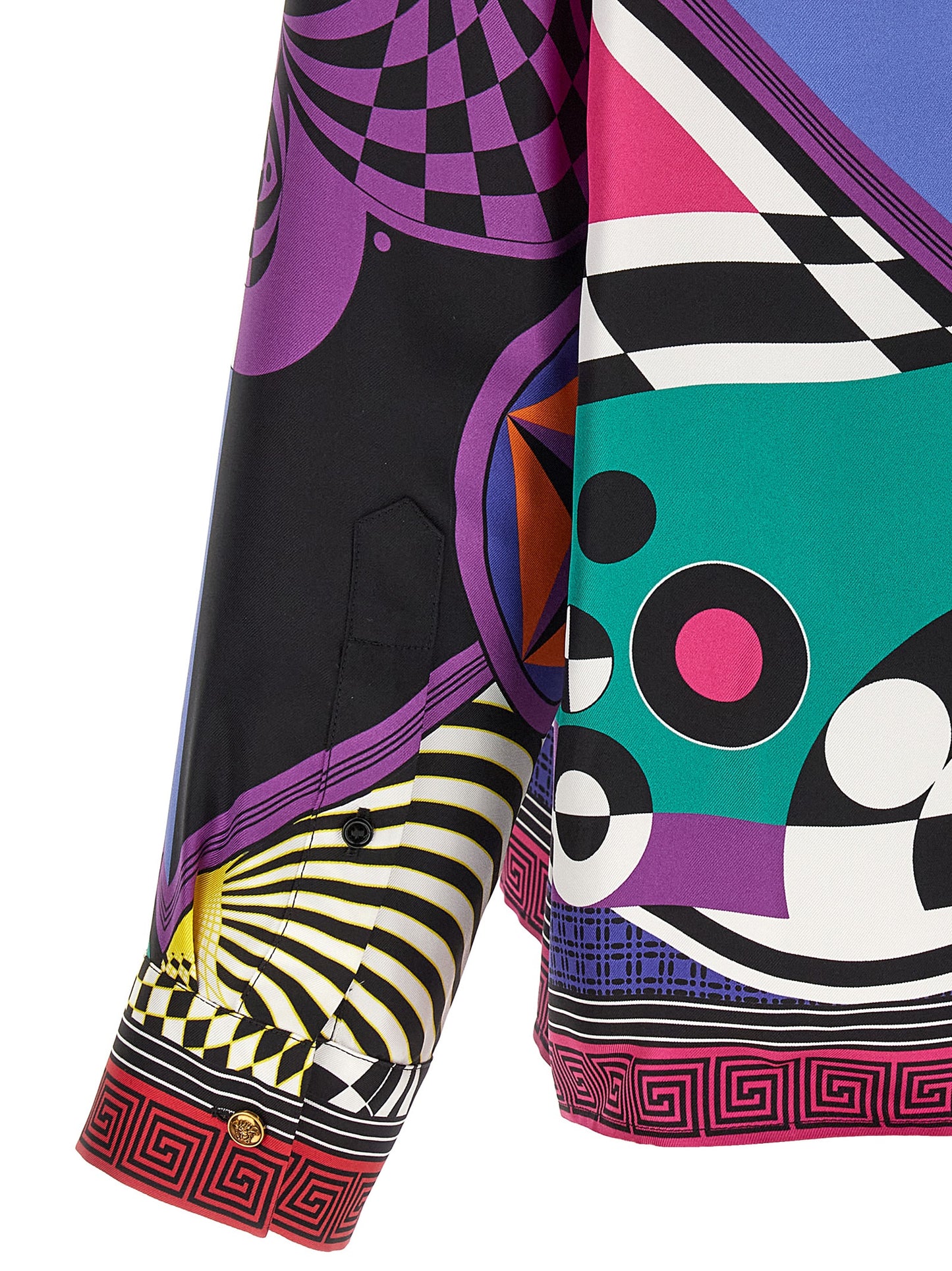 Blouse by Versace for women in silk twill gold, multicolor, patterned & print features an architectural silhouette with a refined and elegant for a architectural look.